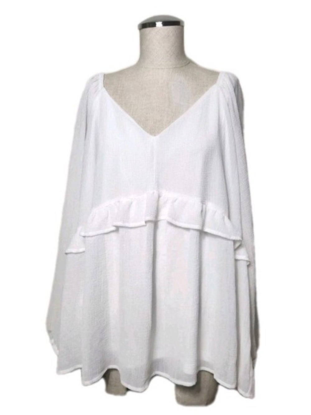 Andree By Unit Women's Boho Sheer Lined White Balloon Sleeve Blouse Size 1X